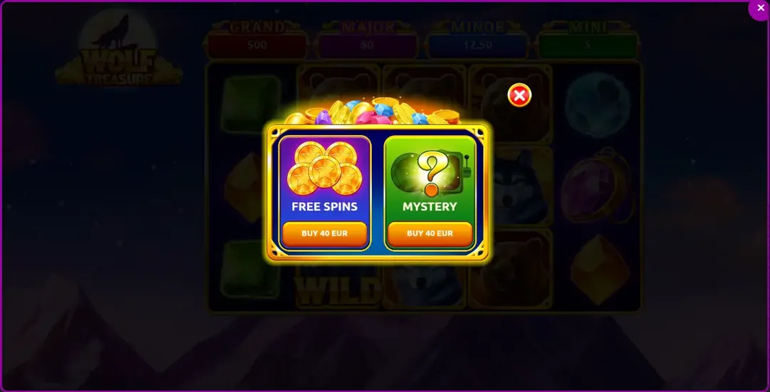 Feature buy panel showing the price of the free spins round